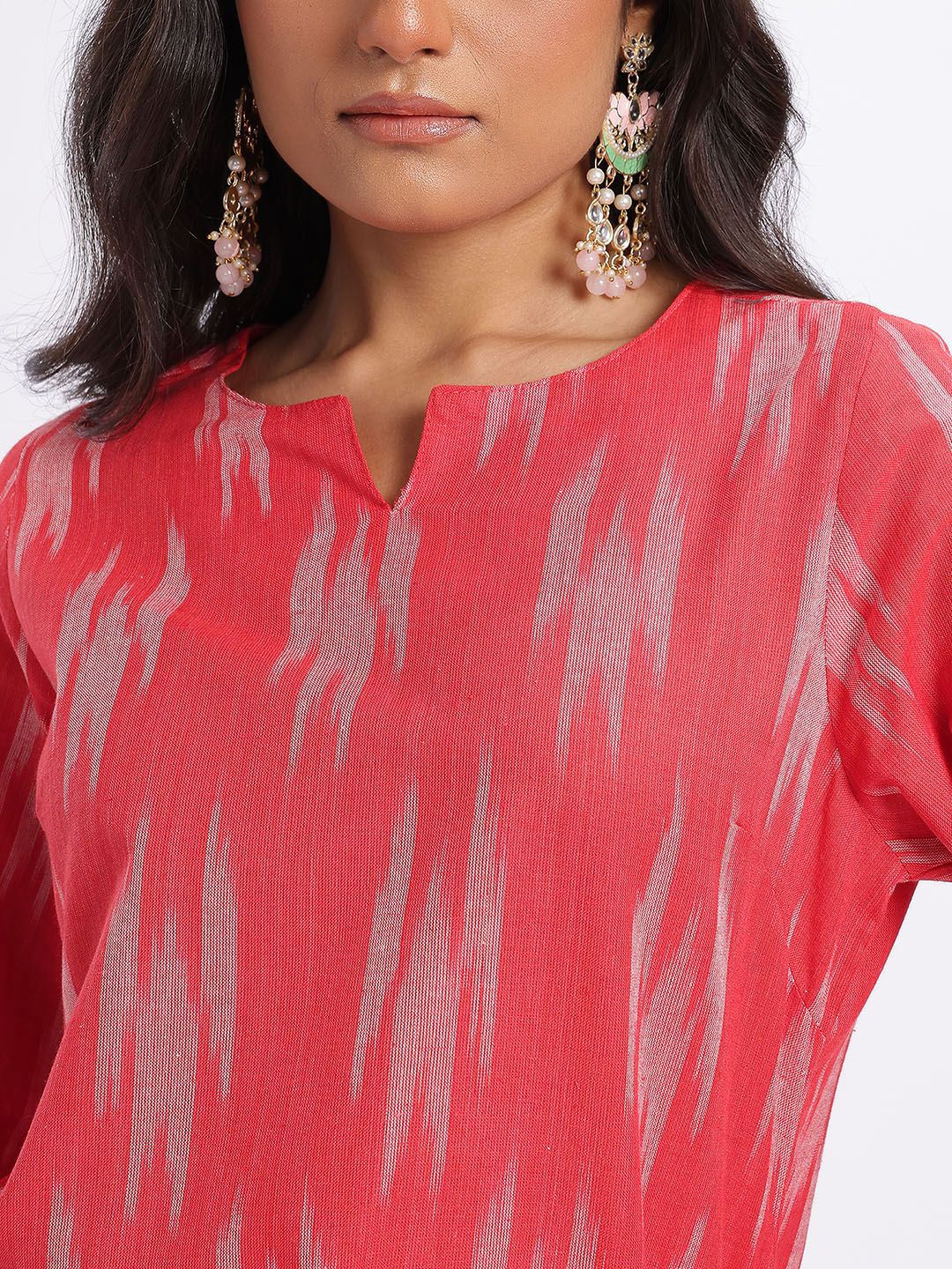 Anouk Ikat Printed Pure Cotton Straight Kurta with Trousers & Dupatta
