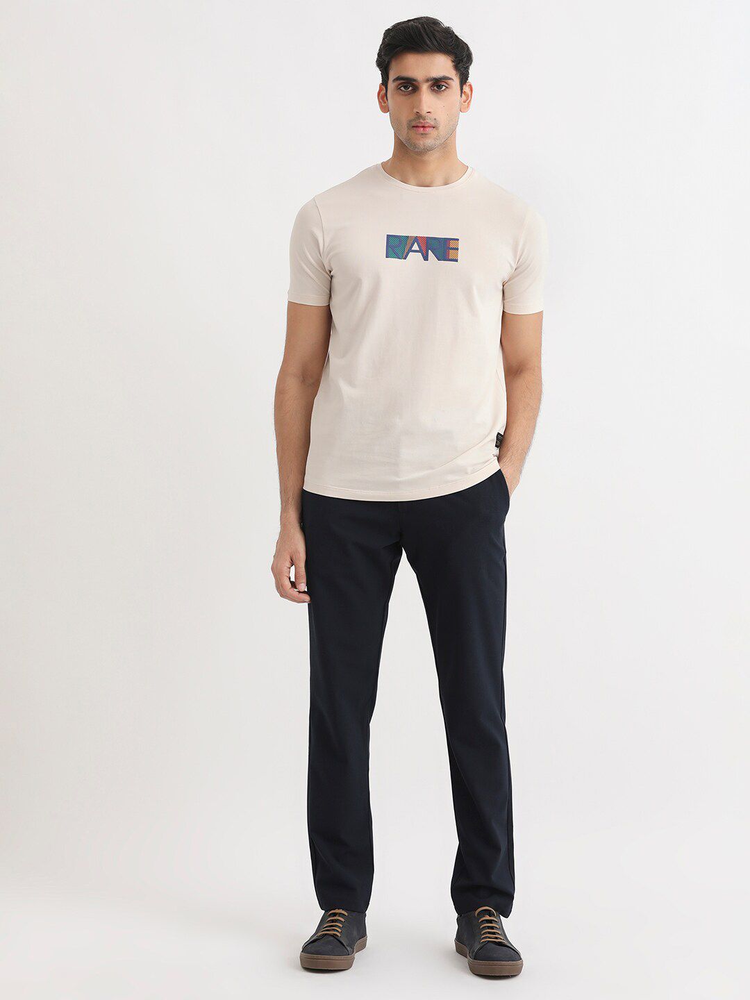 RARE RABBIT Men Caxton Typography Printed Pure Cotton Slim Fit T-Shirt