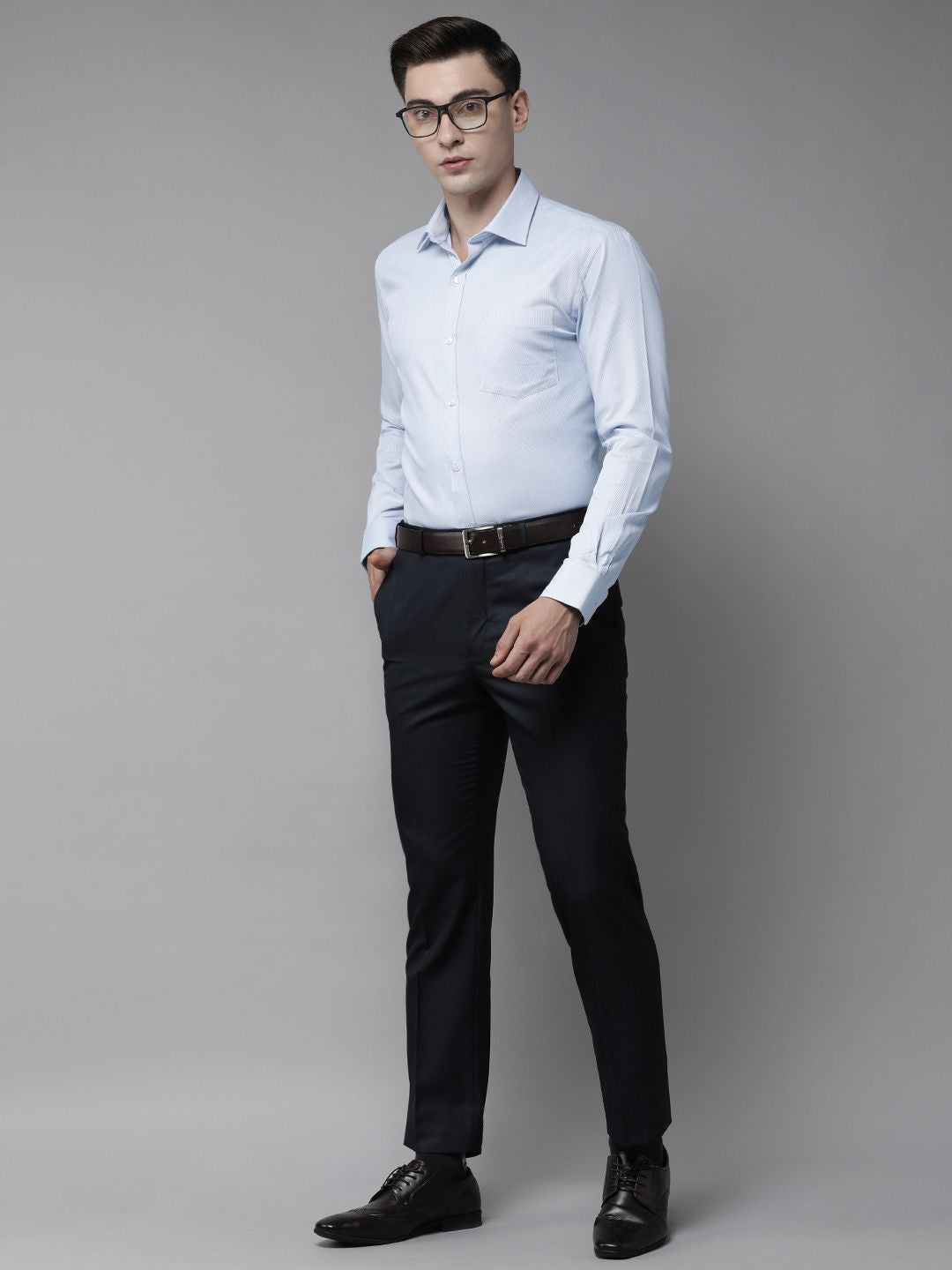 Park Avenue Men Light Blue Self Design Slim Fit Formal Shirt