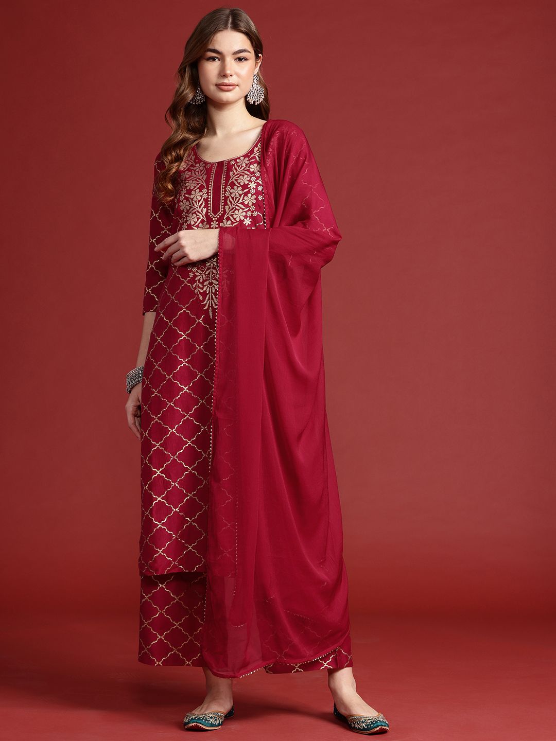 Anouk Women Ethnic Motifs Print Gotta Patti Kurta with Palazzos & Dupatta