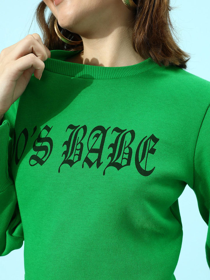 STREET 9 Women Gorgeous Green Typography Cropped Sweatshirt