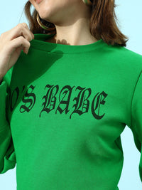 STREET 9 Women Gorgeous Green Typography Cropped Sweatshirt