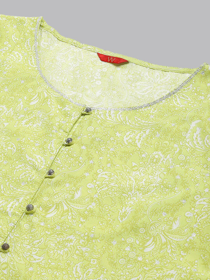 W Women Yellow Floral Printed Anarkali Kurta