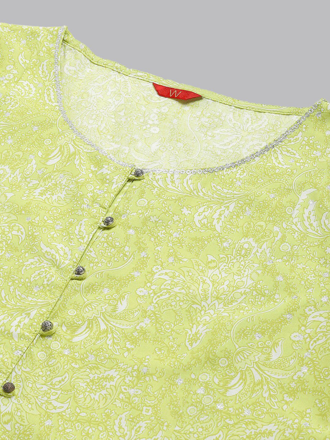 W Women Yellow Floral Printed Anarkali Kurta