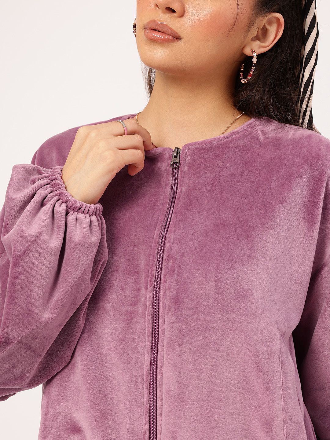 DressBerry Free-Spirit Fit Velour Finish Dramatic Puff Sleeves Crop Jacket