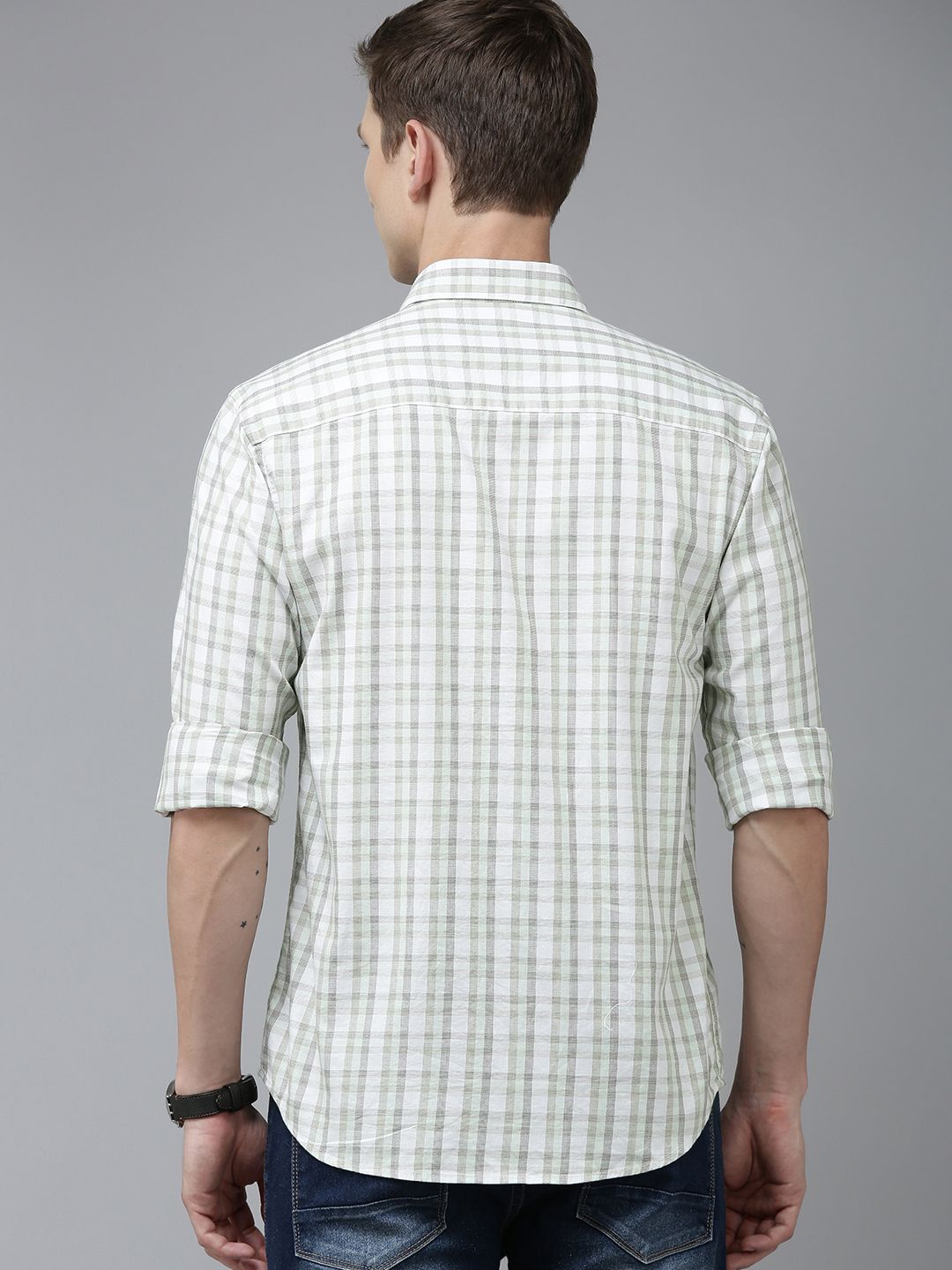 Park Avenue Men Pure Cotton Slim Fit Opaque Checked Casual Shirt