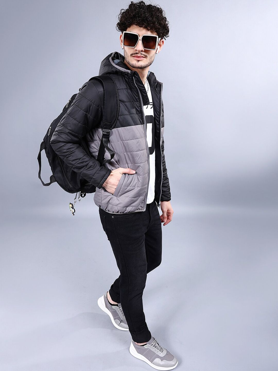 The Indian Garage Co Men Colourblock Regular Fit Hooded Puffer Jacket