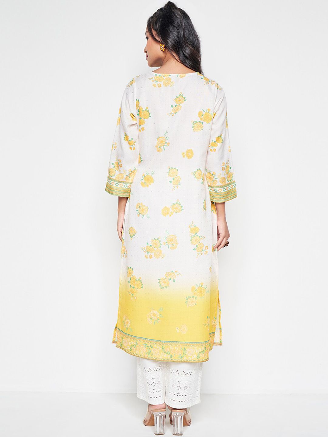 Global Desi Ethnic Motifs Printed Tie-Up Neck Straight Kurta