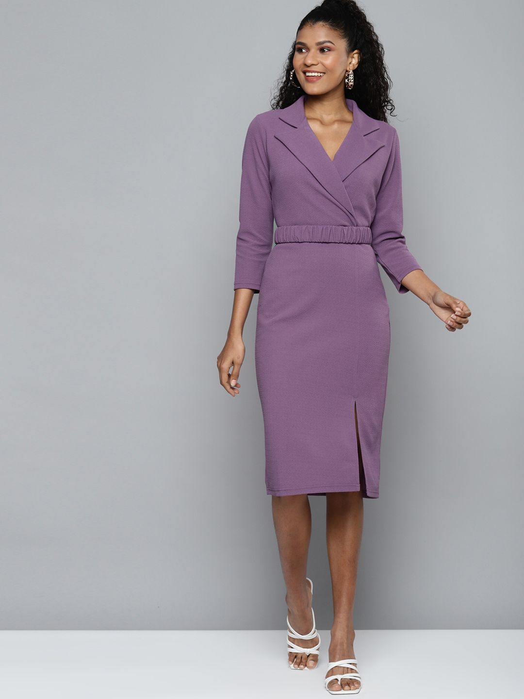 SASSAFRAS Lavender Notch Collar Belted Dress