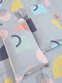KLOTTHE Grey Geometric Printed Dilengkapi 300 TC King Bedsheet Dengan 2 Sarung Bantal