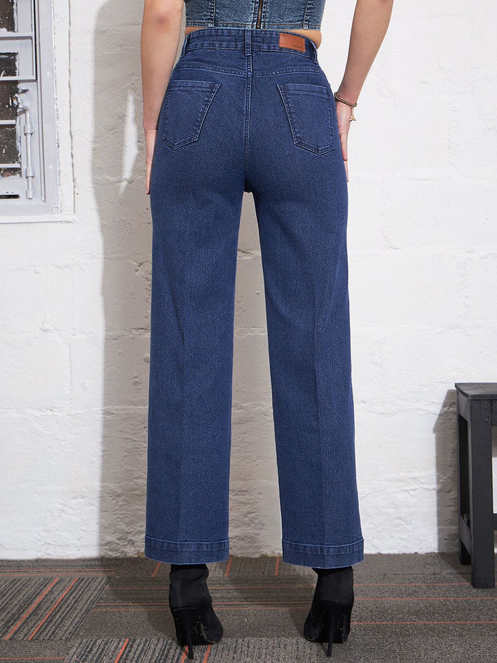 SASSAFRAS Women Straight Fit High-Rise Clean Look Stretchable Jeans