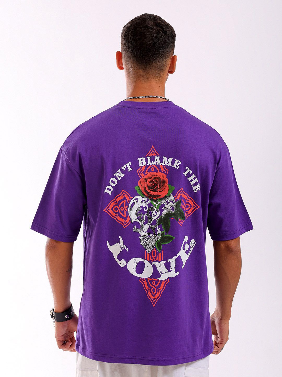 The Indian Garage Co Pure Cotton Back Printed Round Neck Boxy Oversized T-shirt