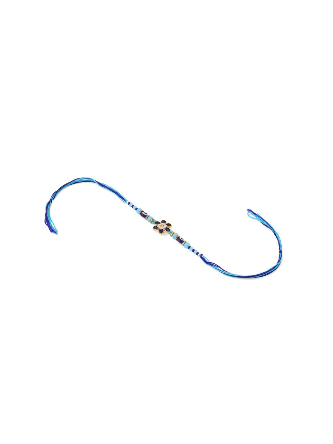 NVR Set of 2 Blue Artificial Beads Evil Eye Bhaiya Bhabhi Rakhi with Roli Chawal