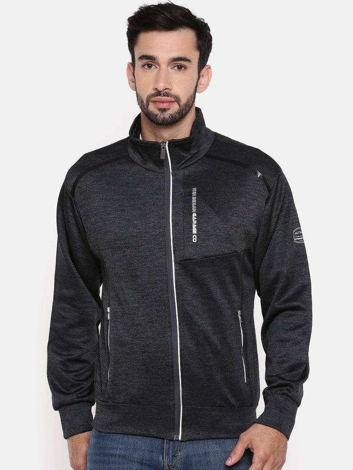 The Indian Garage Co Men Charcoal Grey Solid Bomber