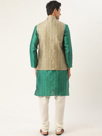 SOJANYA Men Green Self-Design Kurta with Churidar & Nehru Jacket