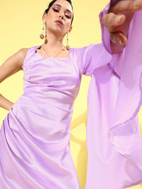 Athena Women Elegant Lavender Solid Sweetheart Neck Dress