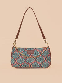 ZOUK Blue Printed Structured Baguette Sling Bag