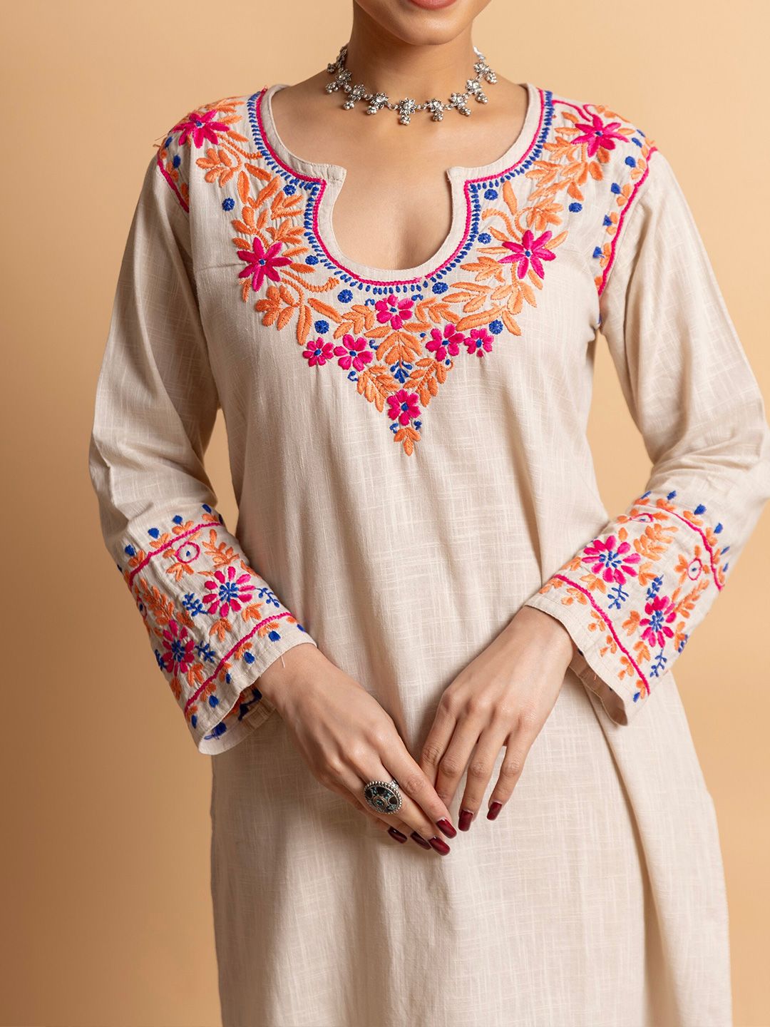 HOUSE OF KARI Floral Embroidered Chikankari Kurta With Palazzo