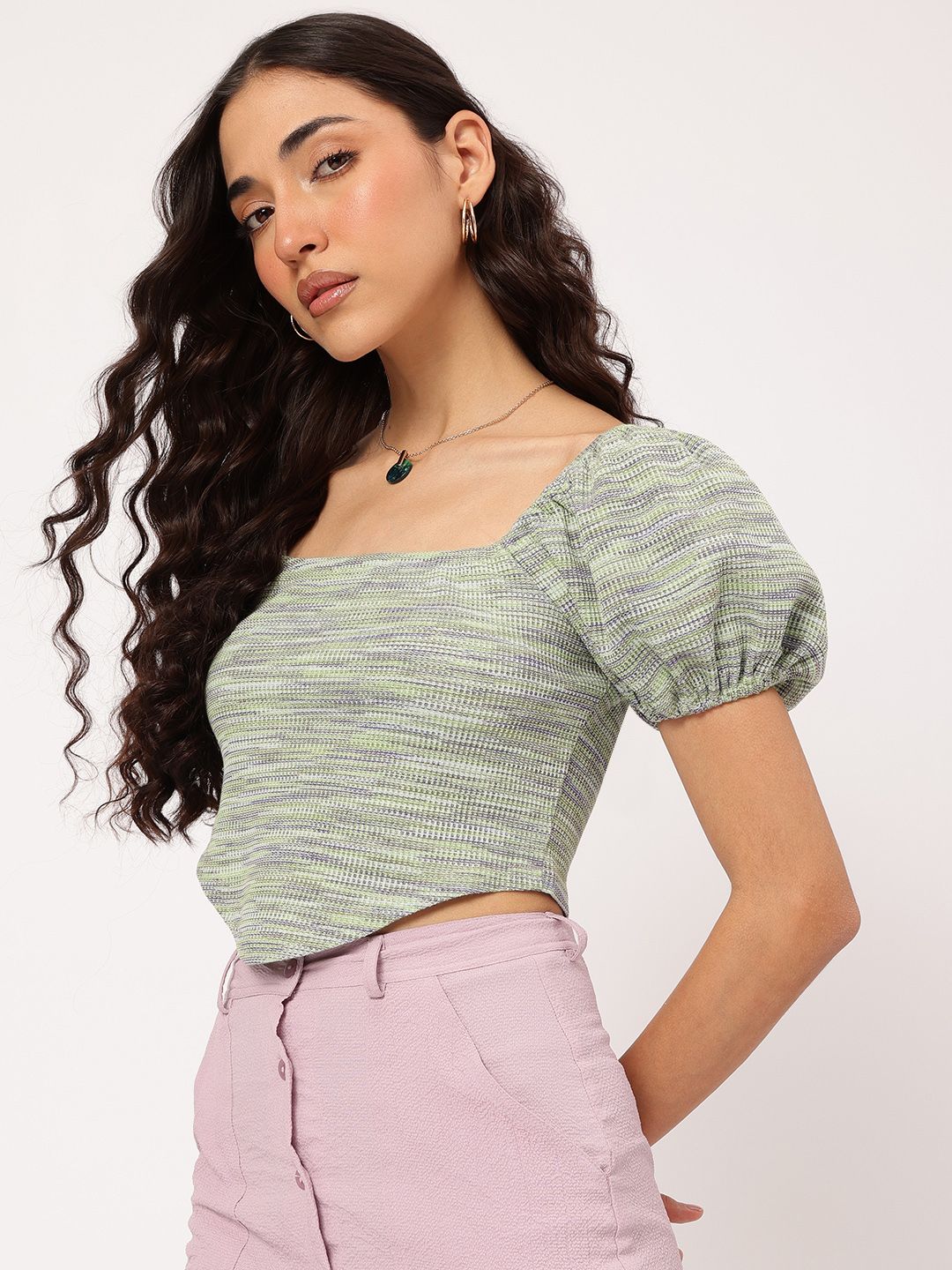 DressBerry Minimalist Muse Textured Knit Smocked Crop Top