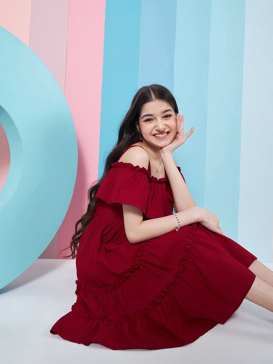 pspeaches Girls Shoulder Straps Cold-Shoulder Fit & Flare Dress