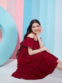 pspeaches Girls Shoulder Straps Cold-Shoulder Fit & Flare Dress