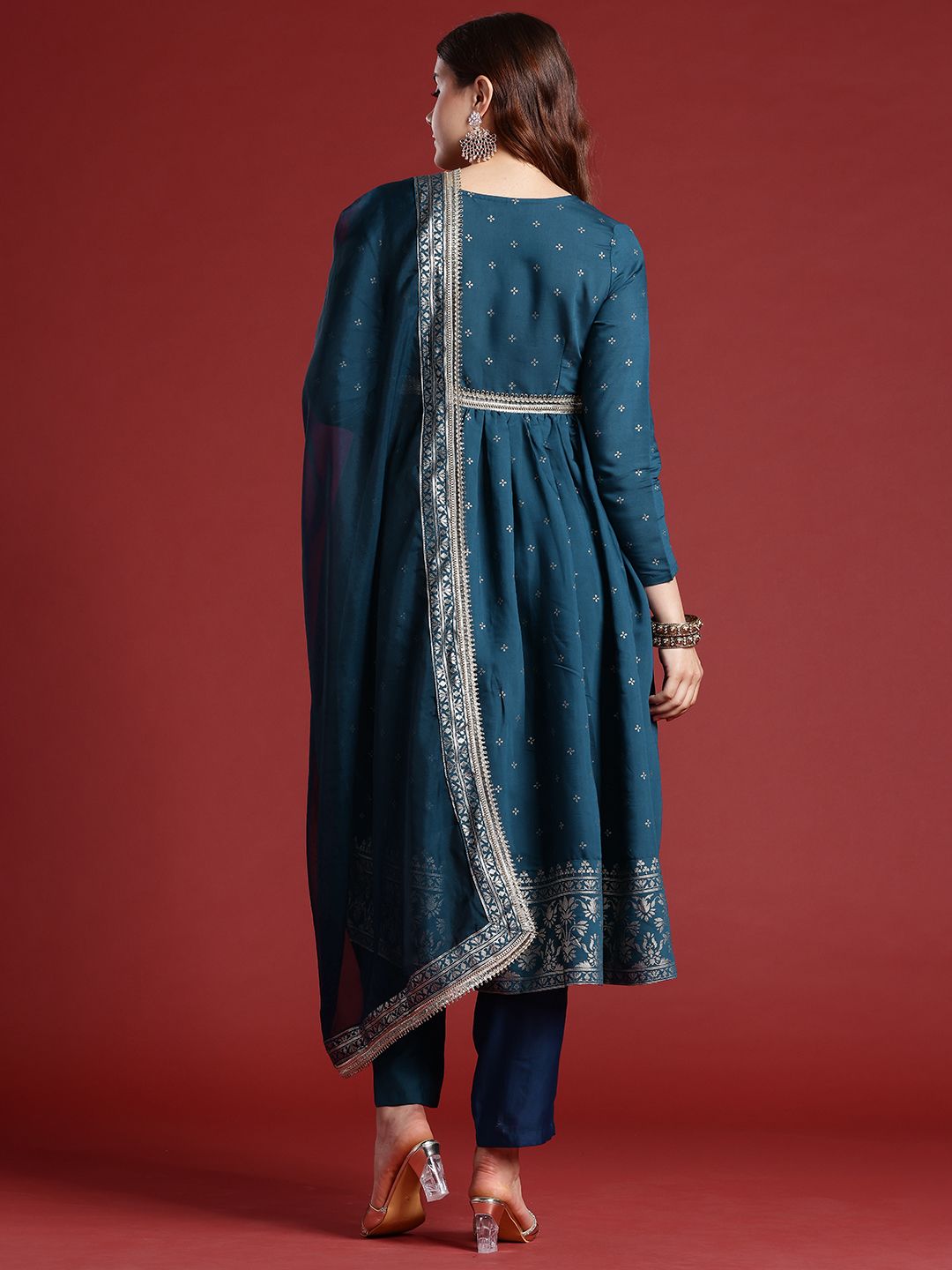 Anouk Gotta Patti Detail Ethnic Printed Pleated Kurta Set