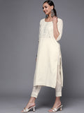 Libas Women Off White Yoke Design Mirror Work Kurta