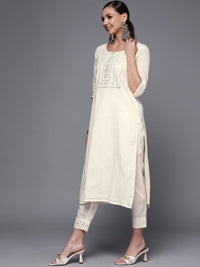 Libas Women Off White Yoke Design Mirror Work Kurta