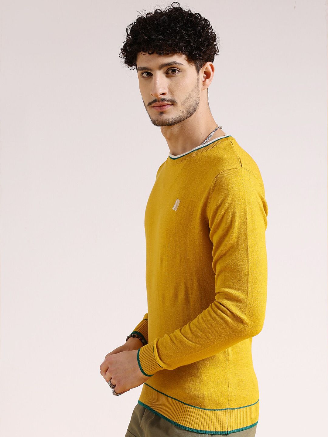 The Indian Garage Co Mustard Yellow Round Neck Acrylic Pullover