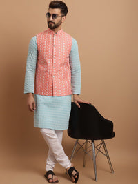 SOJANYA Ethnic Motifs Embroidered Pure Cotton Kurta With Pyjamas & Nehru Jacket