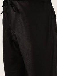 SOJANYA Men Black & Rust Orange Solid Kurta with Churidar & Printed Jacket