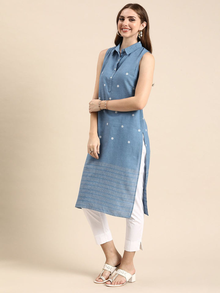Anouk Woven Design Shirt Collar Pure Cotton Kurta