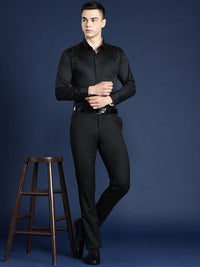 Hancock Men Black Solid Slim Fit Pure Cotton Satin Tuxedo Formal Shirt