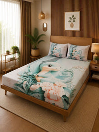 Moda Rapido X KLOTTHE Green & Peach-Coloured 400 TC King Bedsheet with 2 Pillow Covers