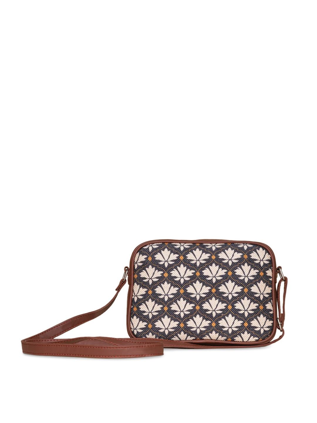ZOUK Black Floral Printed Structured Sling Bag