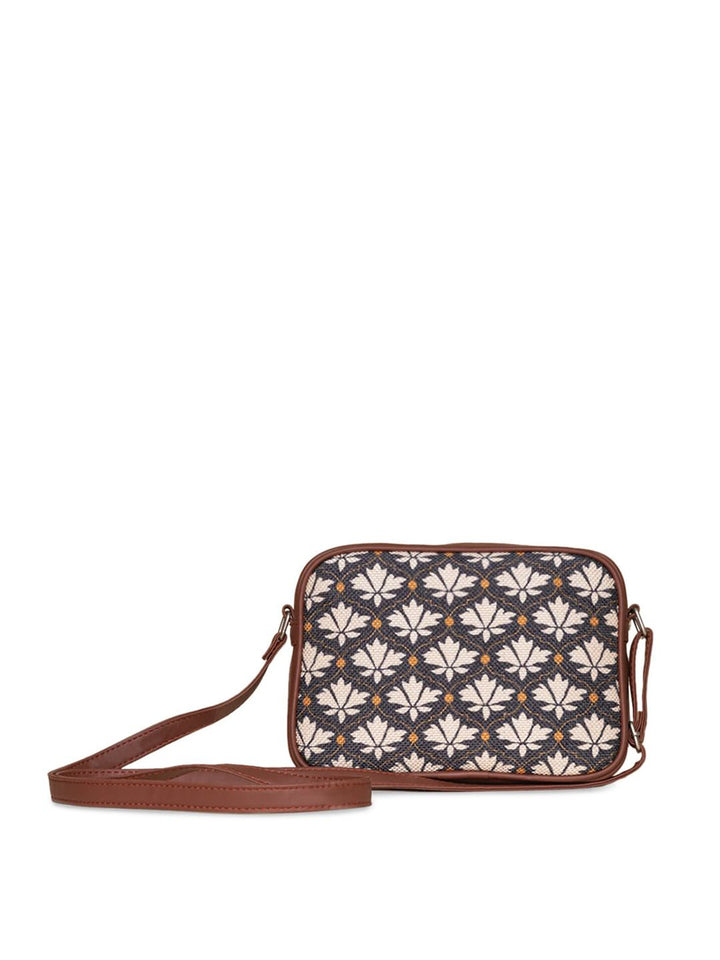 ZOUK Black Floral Printed Structured Sling Bag