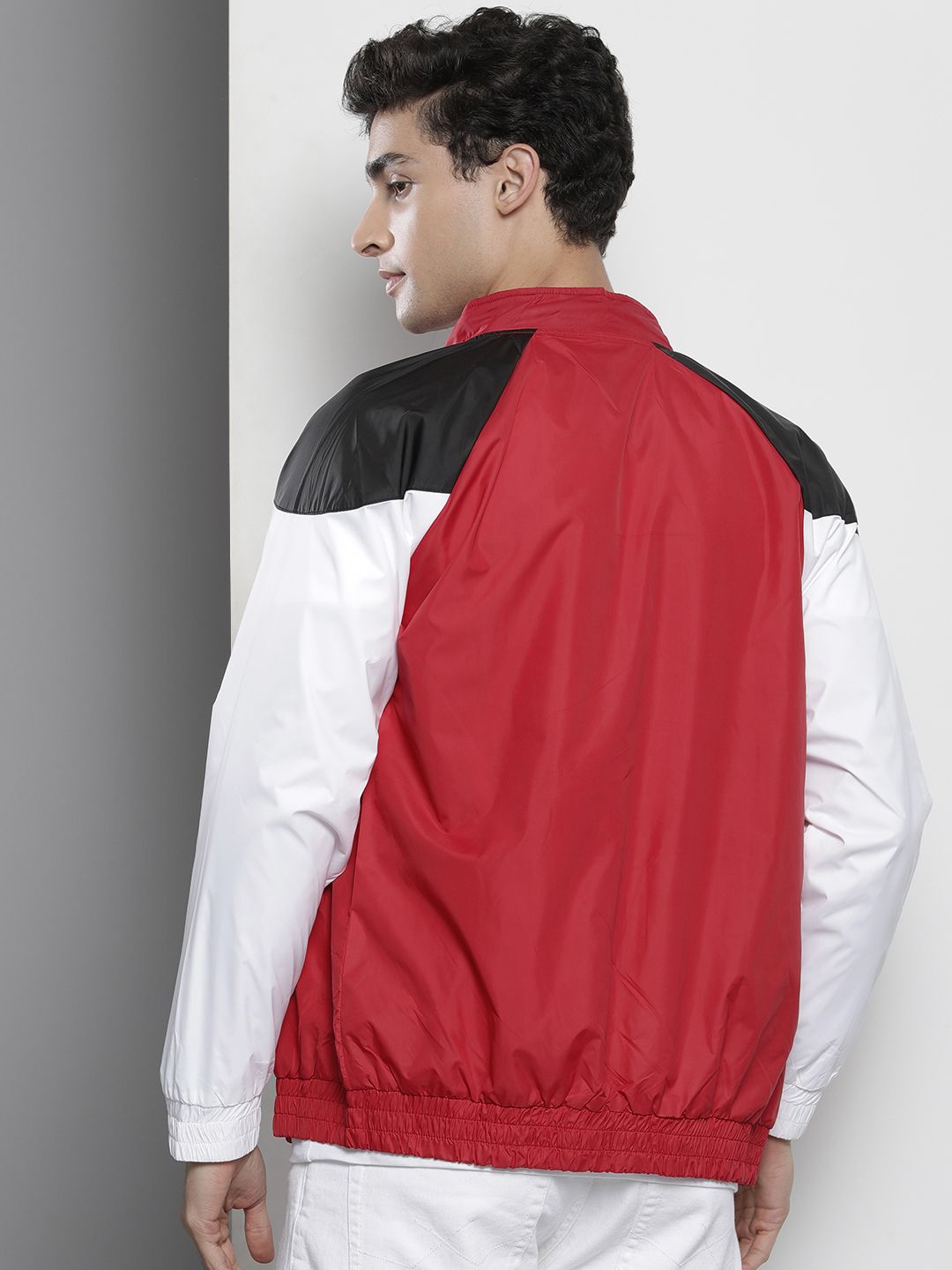The Indian Garage Co Men Red & White Colourblocked Windcheater Jacket