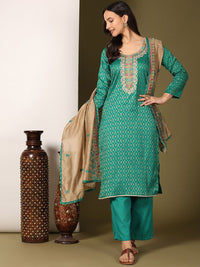 Mamicha Women Ethnic Motifs Embroidered Regular Thread Work Pure Cotton Kurta with Palazzos & With Dupatta