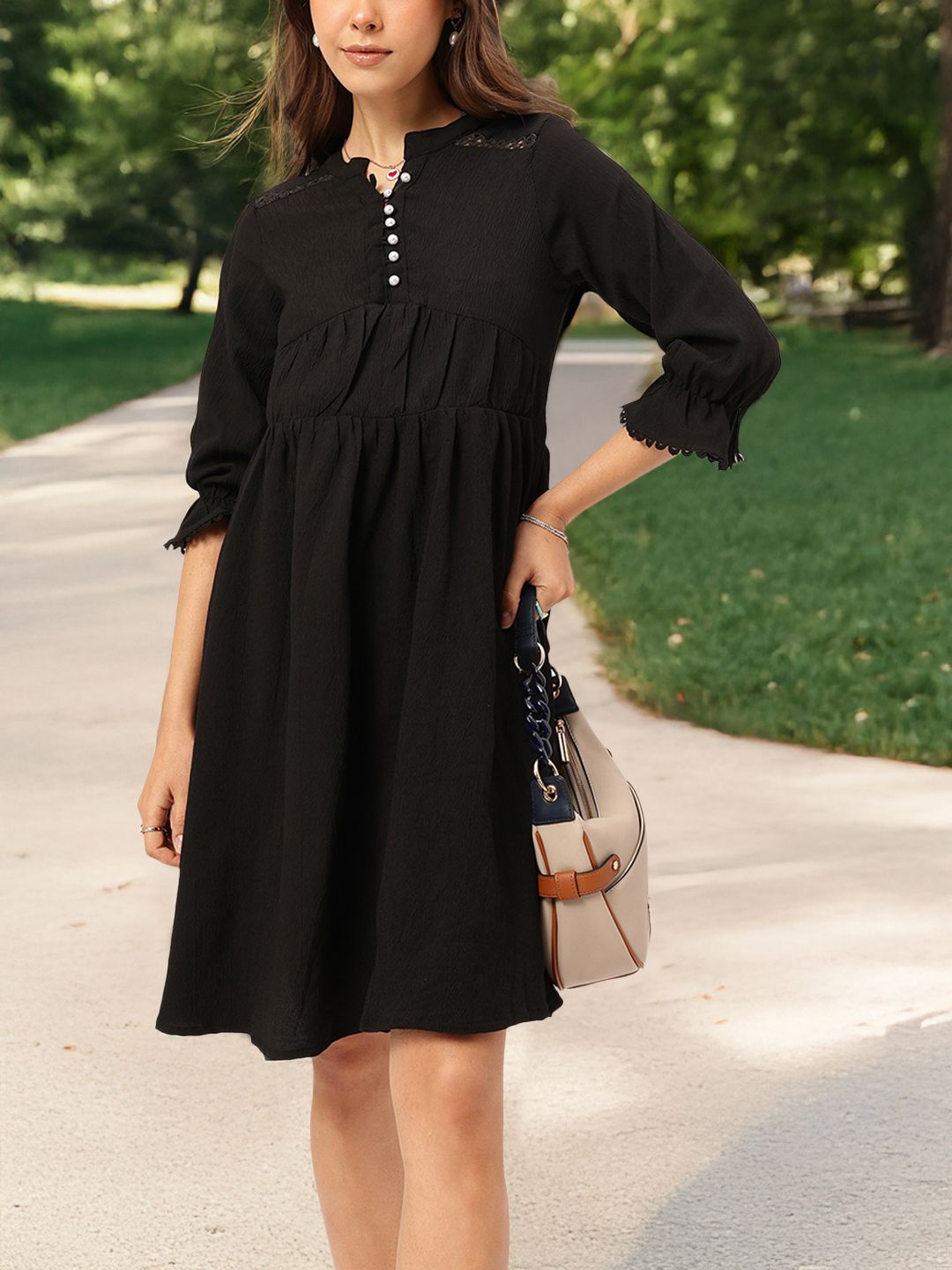 DressBerry Lacey Dream Textured Ruched A-Line Dress
