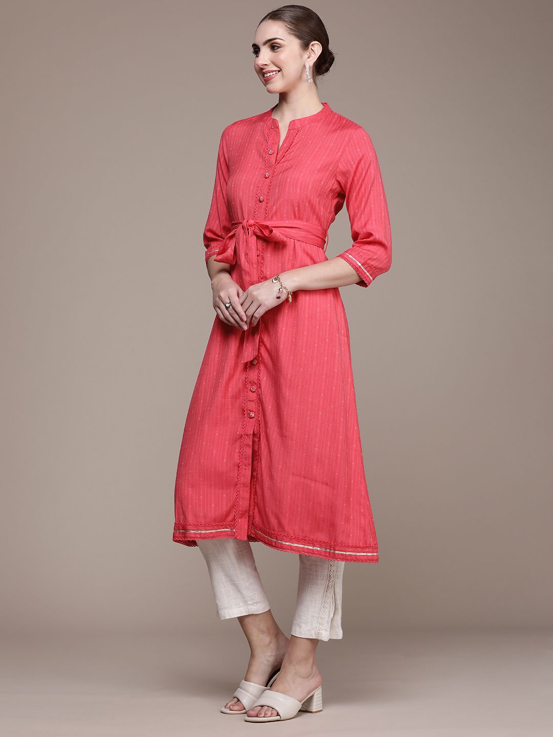 Anouk Women Woven Design Dobby A-Line Kurta