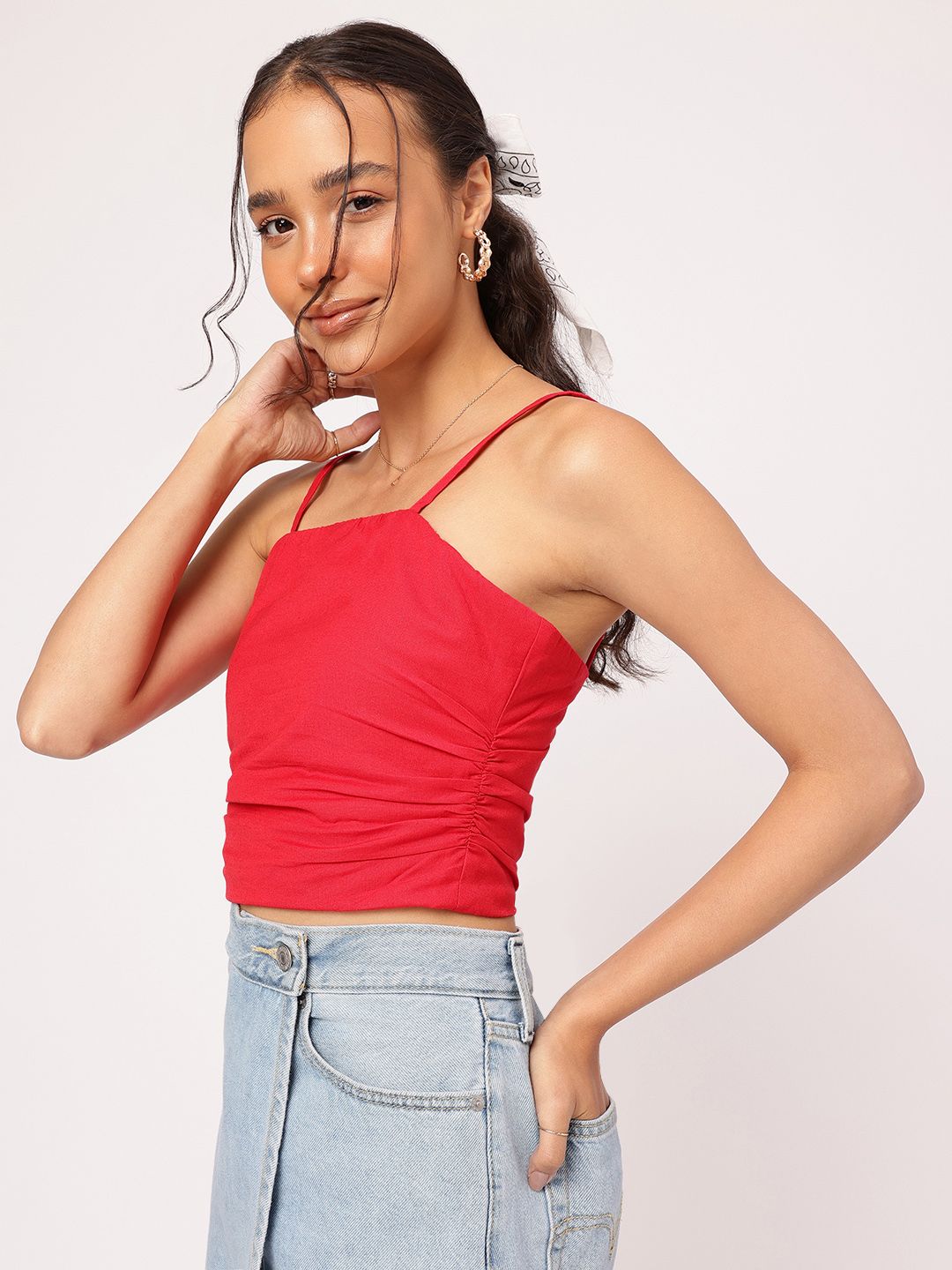 DressBerry Cherry Whisper Ruched Strappy Crop Top