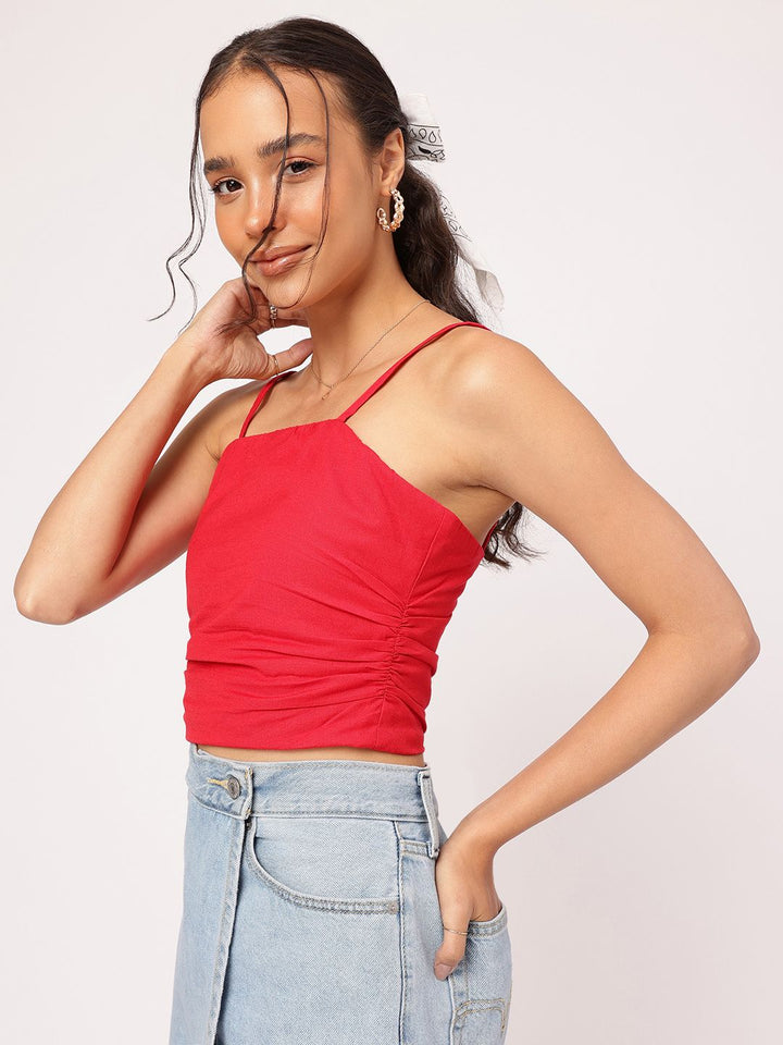 DressBerry Cherry Whisper Ruched Strappy Crop Top