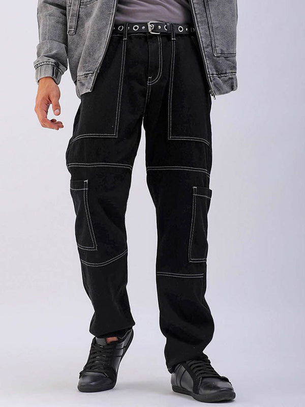 The Indian Garage Co Men Regular Tapered Fit Fit Mid-Rise Cargo Jeans