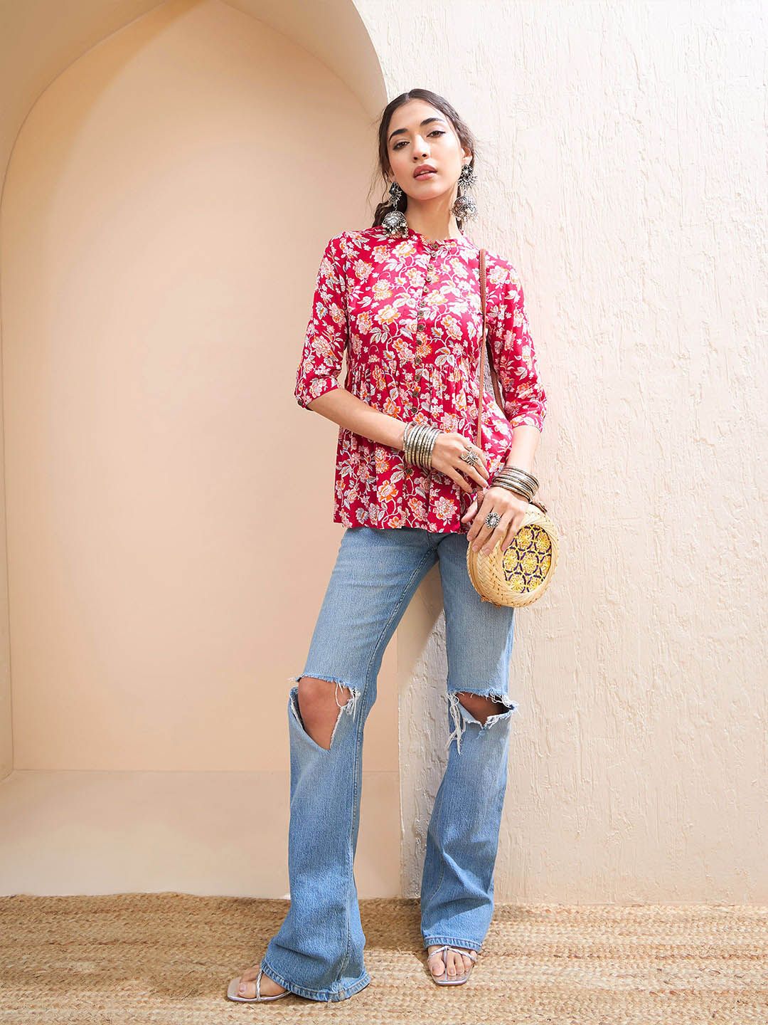 Shae by SASSAFRAS Floral Printed Pleated Kurti