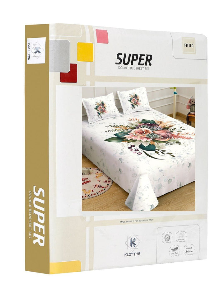 KLOTTHE Cream Floral Printed 400 TC King Superfine Bedsheets