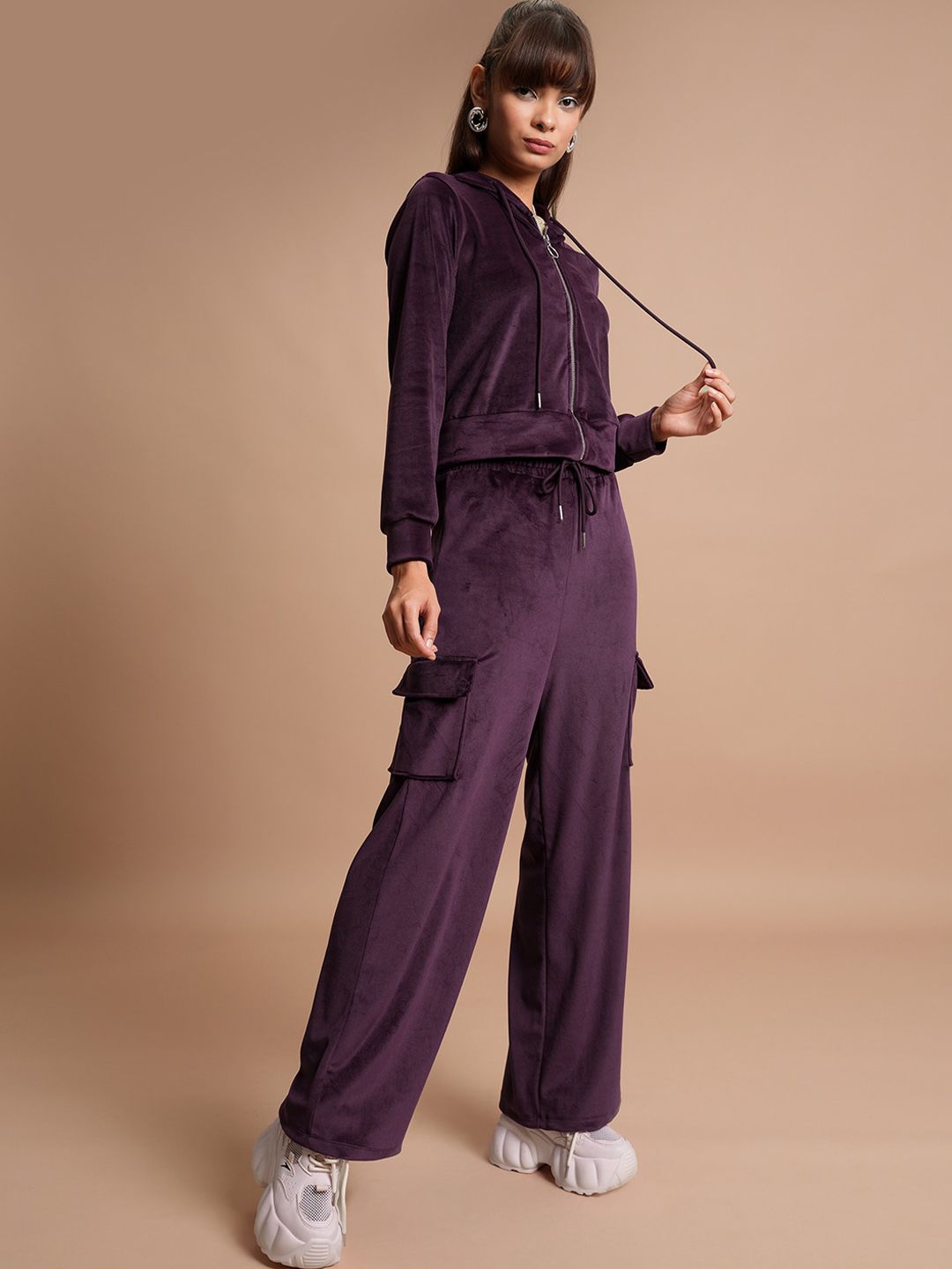 Tokyo Talkies Crop Hooded Sweatshirt with Wide Leg Cargo Pants