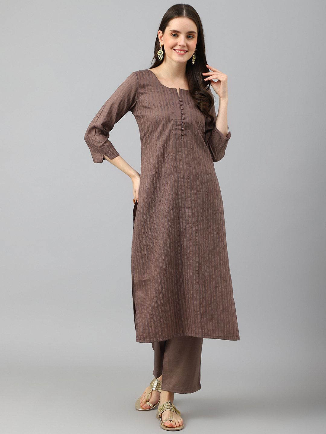 KALINI Striped Round Neck Kurta with Trousers