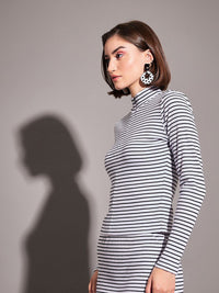 SASSAFRAS Black & White Horizontal Striped High Neck Top