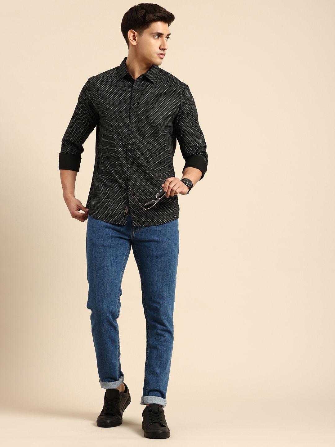 Being Human Spread Collar Micro Ditsy Printed Cotton Slim Fit Casual