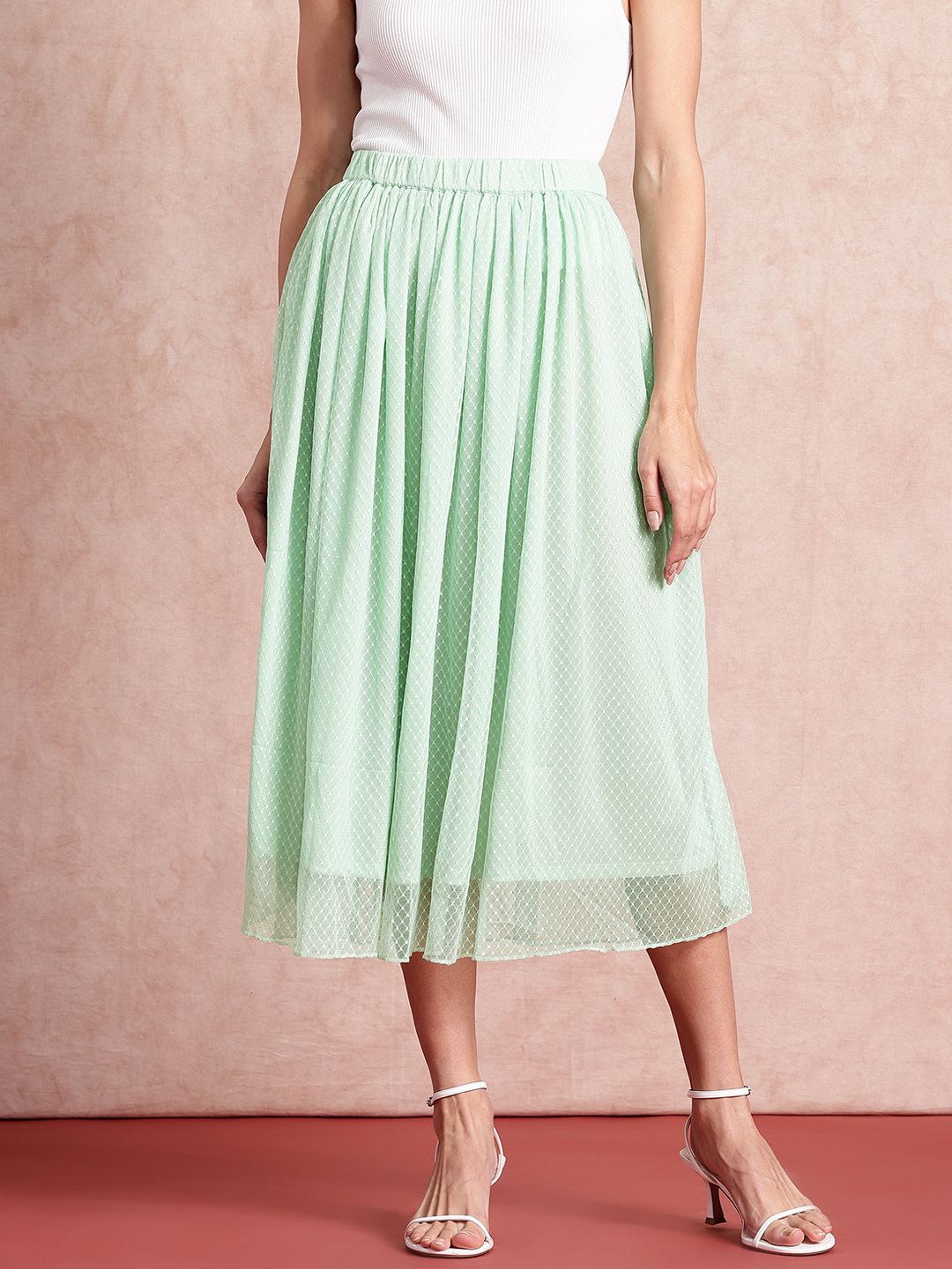 all about you Geometric Self Design Flared Midi Skirt